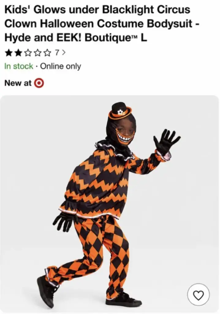 The Halloween costume was slated online, leading to Target removing it from shelves. Credit: Target