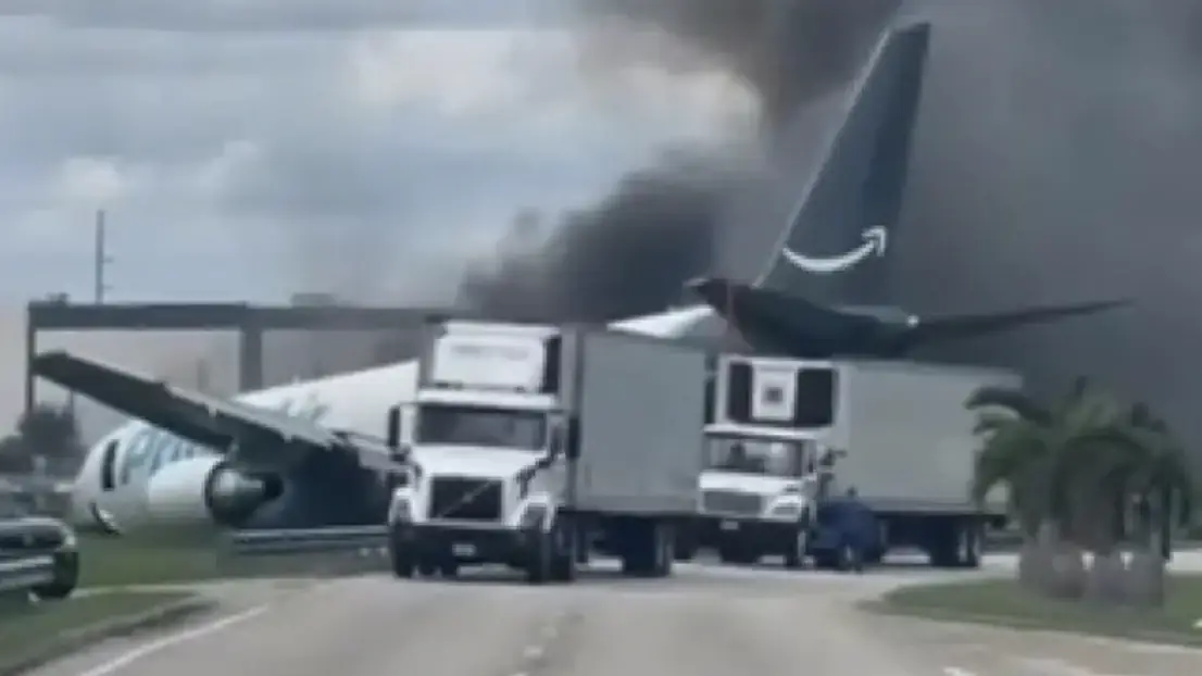 An Amazon cargo plane crashed off a runway in Miami, causing the deaths of five people dead. Credit:  X