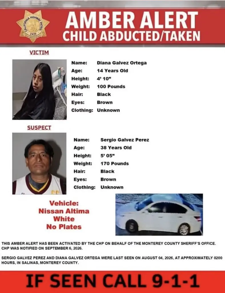 An Amber Alert has been issued for Diana Galvez Ortega and her father, Sergio Galvez Perez. Credit: Monterey County Sheriff's Office 