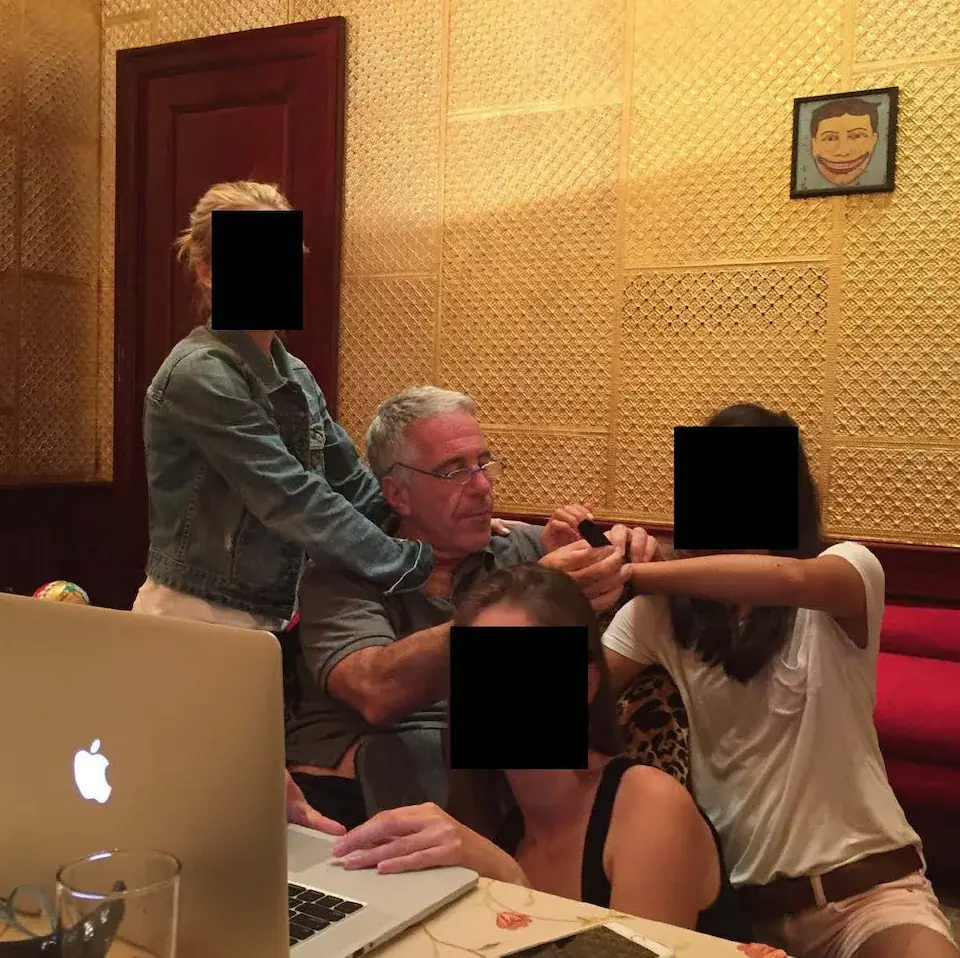 A photo of Epstein with unnamed girls released by Democrats. Credit: House Oversight Democrats