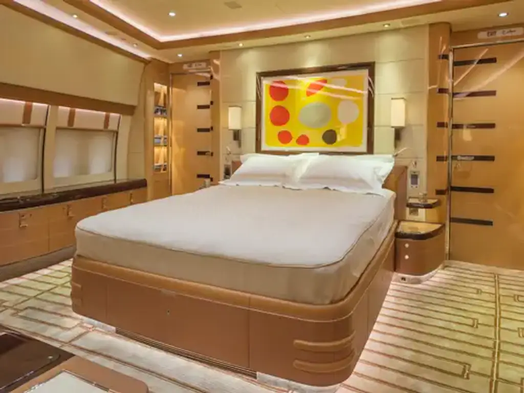 The airplane has two bedrooms, a spiral staircase and 40+ TVs. Credit: Cabinet Alberto Pinto
