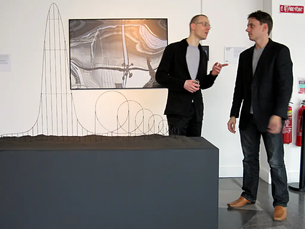 Urbonas with a model of his Euthanasia Coaster. Credit: Wikimedia Commons/Justin Pickard