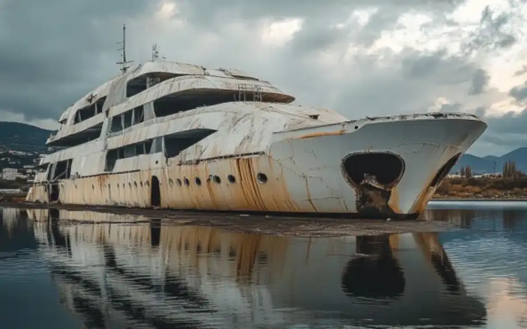 The abandoned superyacht bought by a couple as their new home. Picture: YouTube/Onboard Tangaroa