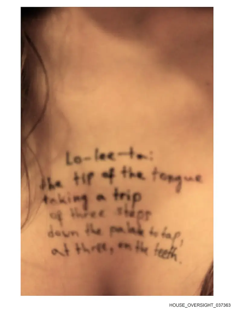 More bombshell Epstein files released by Democrats showed sentences from Lolita written on a girl’s chest. Credit: House Oversight Committee