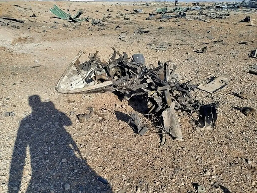 The remains of a U.S. fighter aircraft shot down in Iran. Credit: Islamic Revolutionary Guard Corps/Anadolu via Getty Images