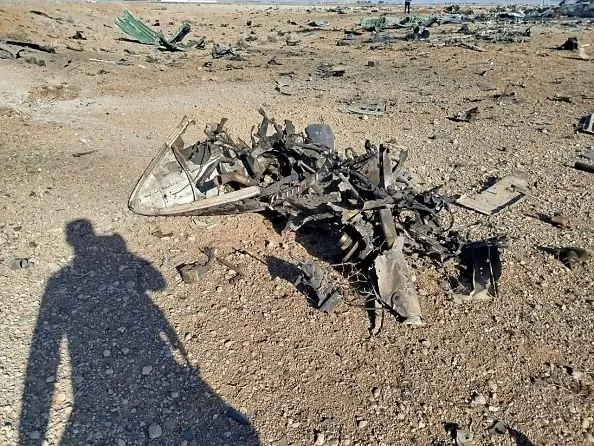 The remains of a U.S. fighter aircraft shot down in Iran. Credit: Islamic Revolutionary Guard Corps/Anadolu via Getty Images
