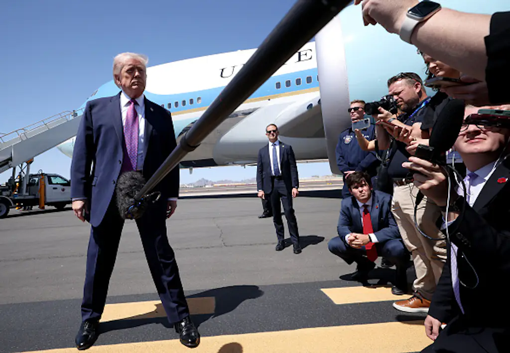 Donald Trump addresses the media, as questions are raised over his health once again. Credit:  Win McNamee/Getty Images