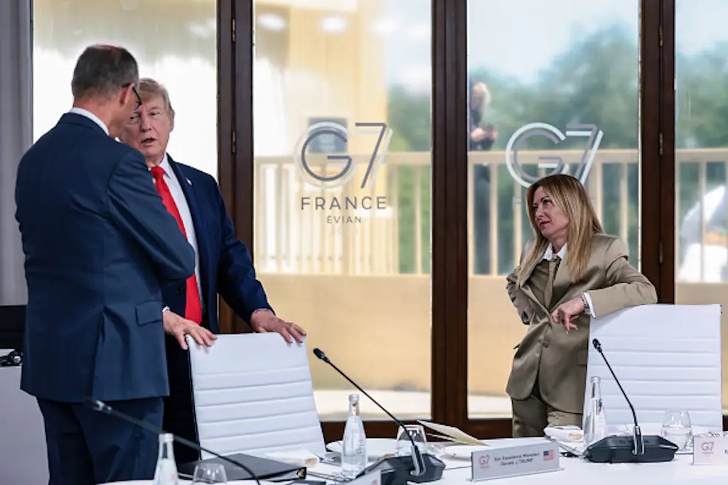Donald Trump and Giorgia Meloni at the G7. Credit: Evelyn Hockstein - Pool/Getty Images