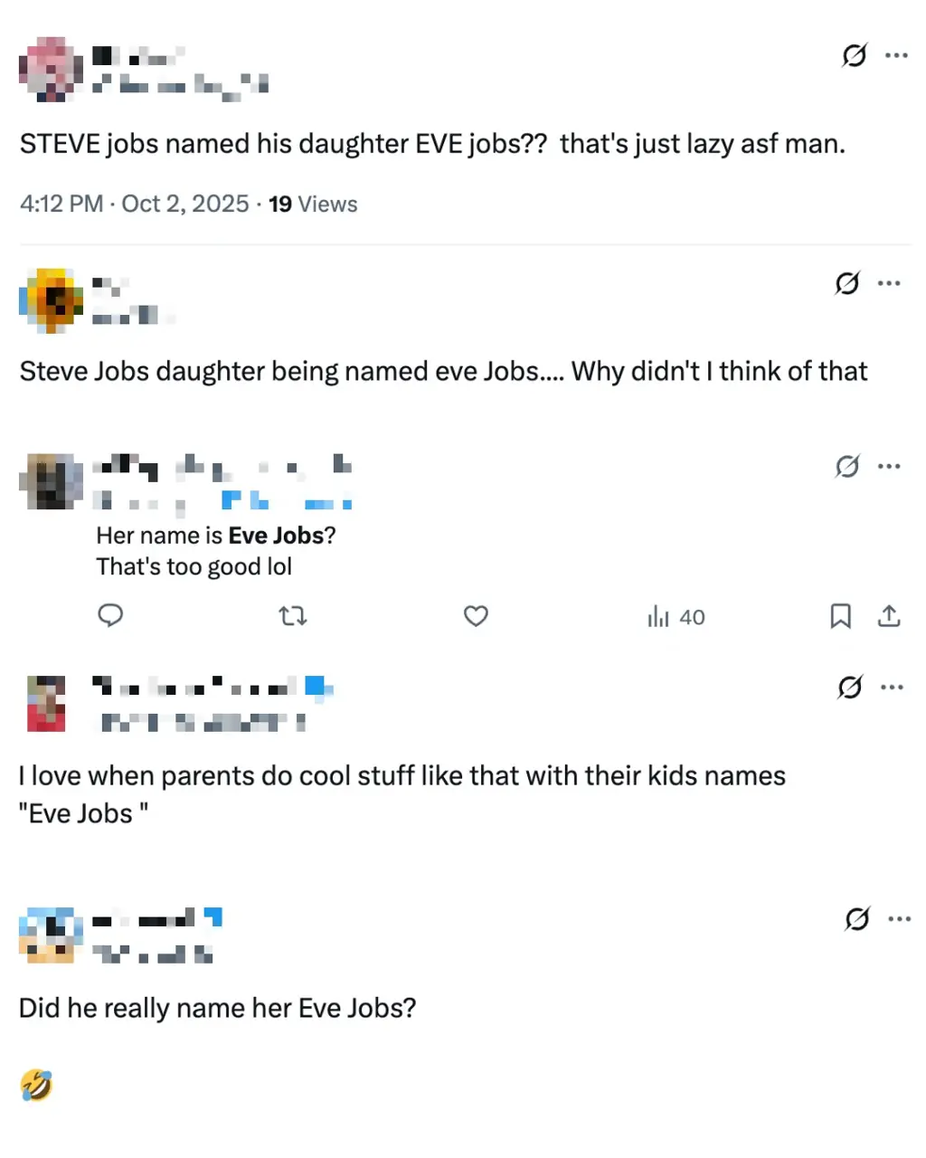 Plenty of people commented on her name. Credit: X