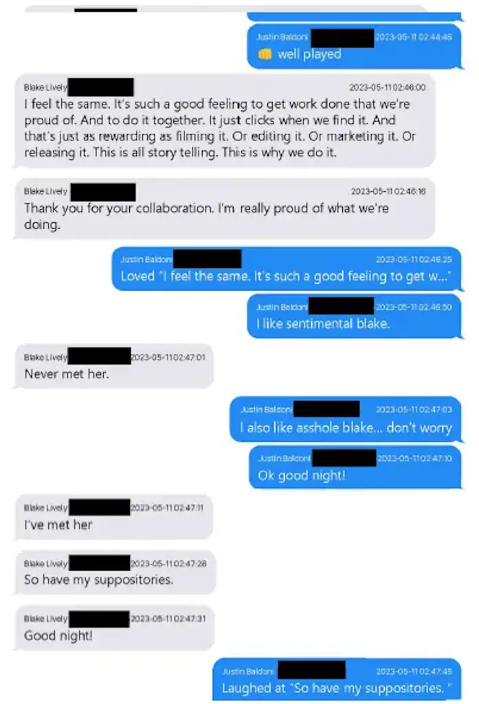 Baldoni's legal team shared screenshots of their exchanges. Credit: U.S. District Court, Southern District of New York