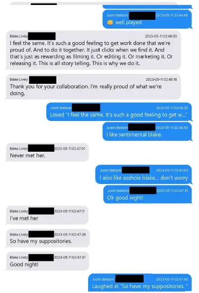 Baldoni's legal team shared screenshots of their exchanges. Credit: U.S. District Court, Southern District of New York