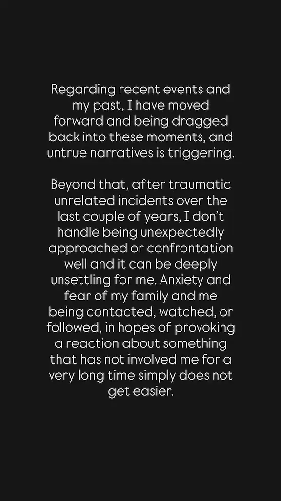 Smith's statement. Credit: Instagram Story
