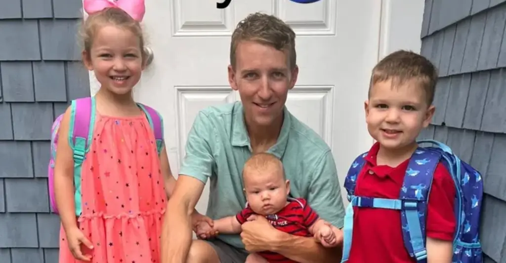 Patrick with the couple's three children. Featured image credit: GoFundMe