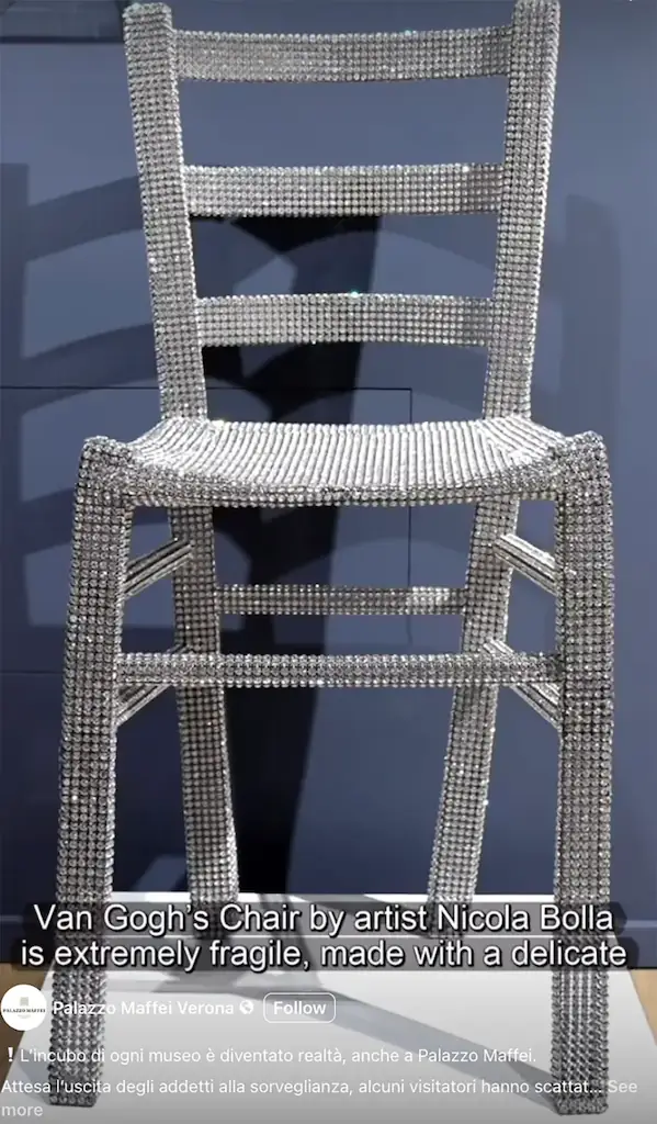 The chair was covered with hundreds of crystals. Credit: Palazzo Maffei / Facebook