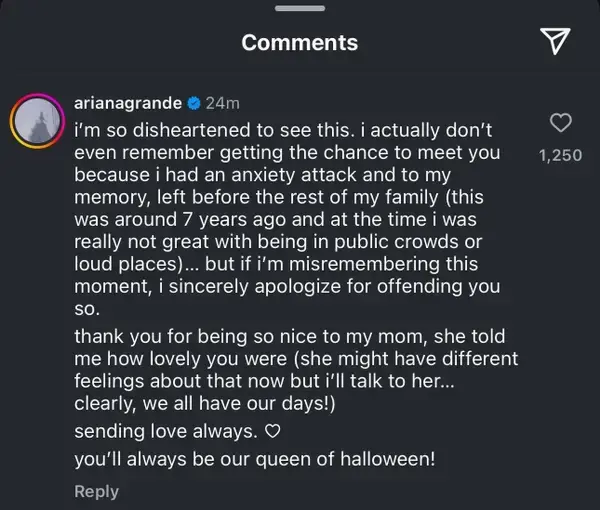 Grande responded to Elvira's claims. Credit: Instagram