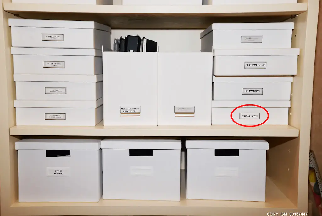 A box of photos of Celina Dubin was discovered among Epstein’s possessions. Credit: DOJ