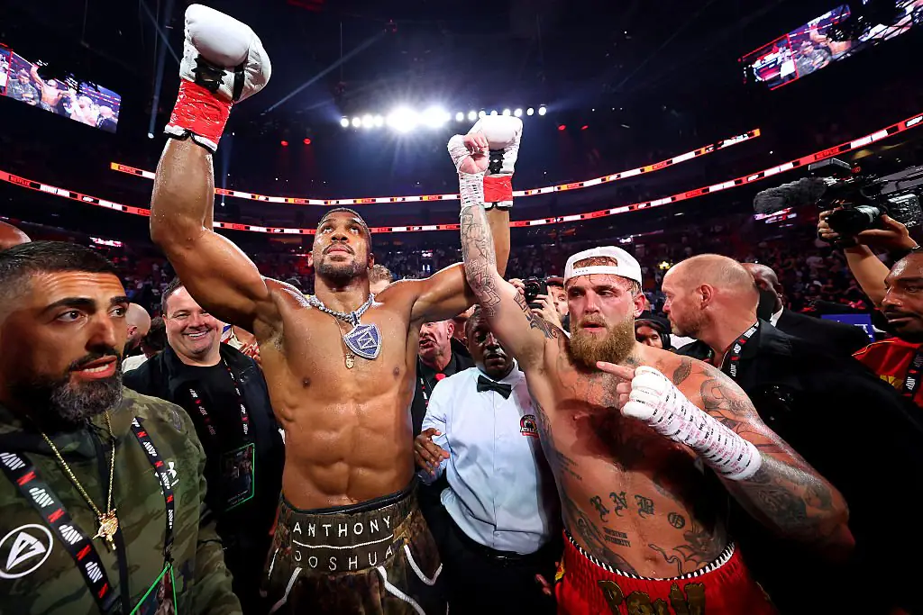 The moment after Anthony Joshua beat Jake Paul. Credit: Ed Mulholland/Getty Images.