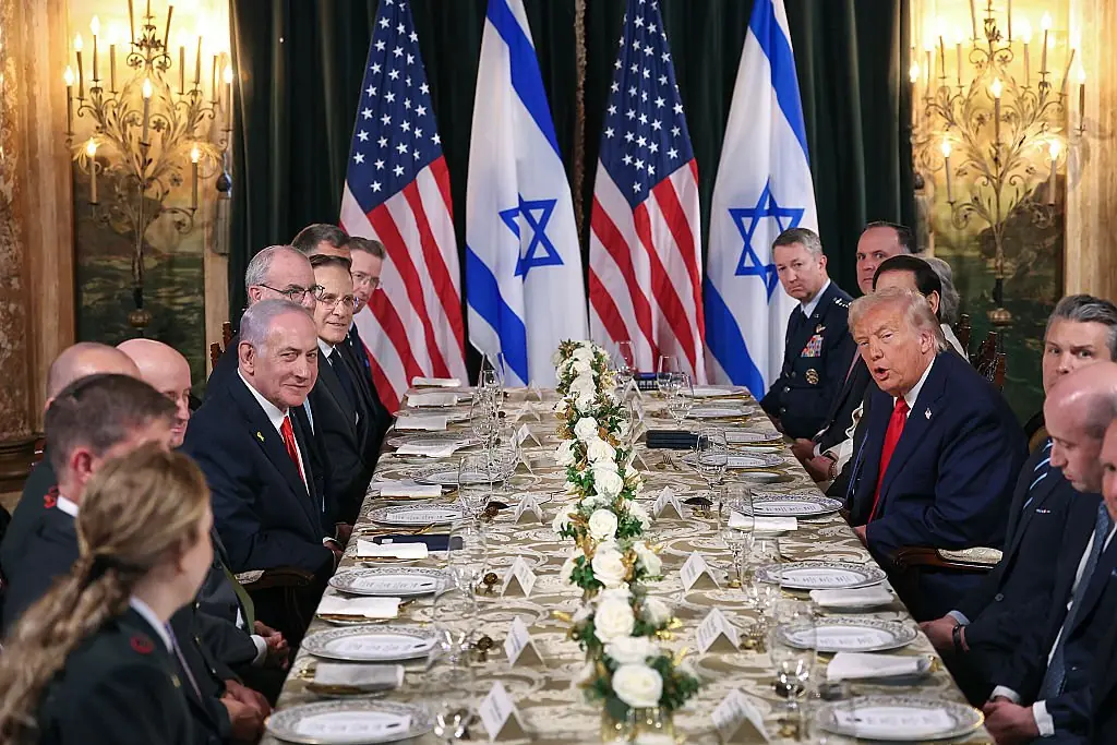 Donald Trump and Benjamin Netanyahu had dinner at Mar-a-Lago. Credit: Joe Raedle/Getty