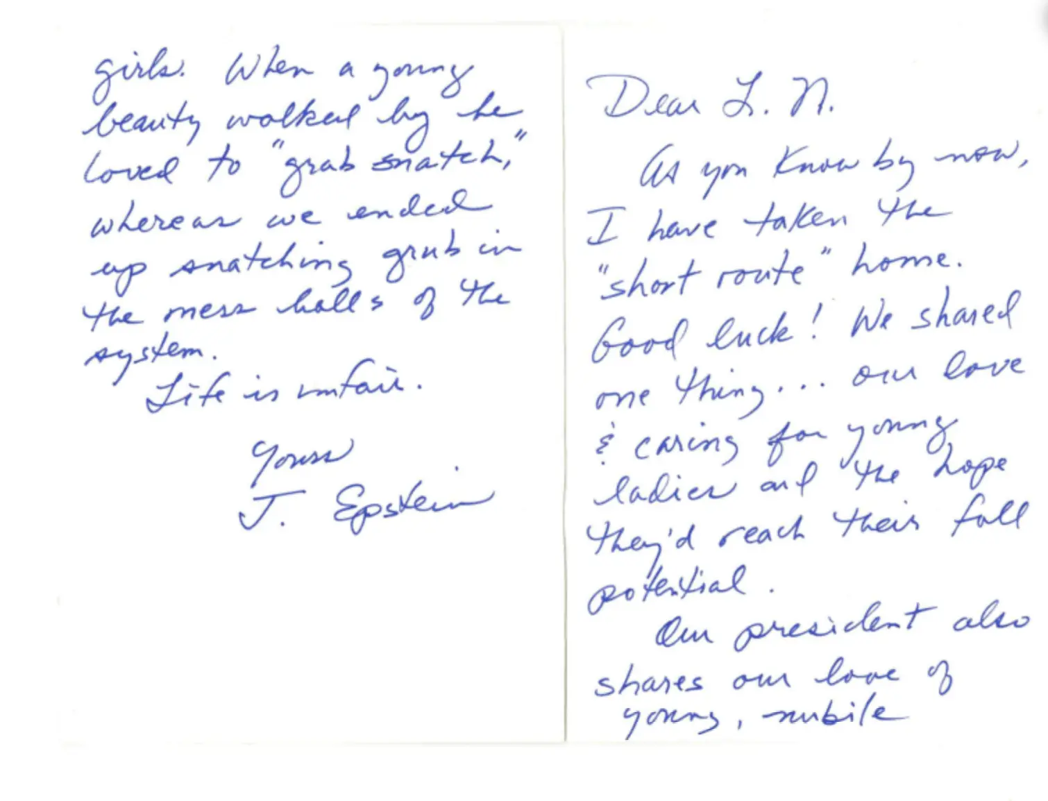 The alleged letter between Jeffrey Epstein and Larry Nassar. Credit: DOJ