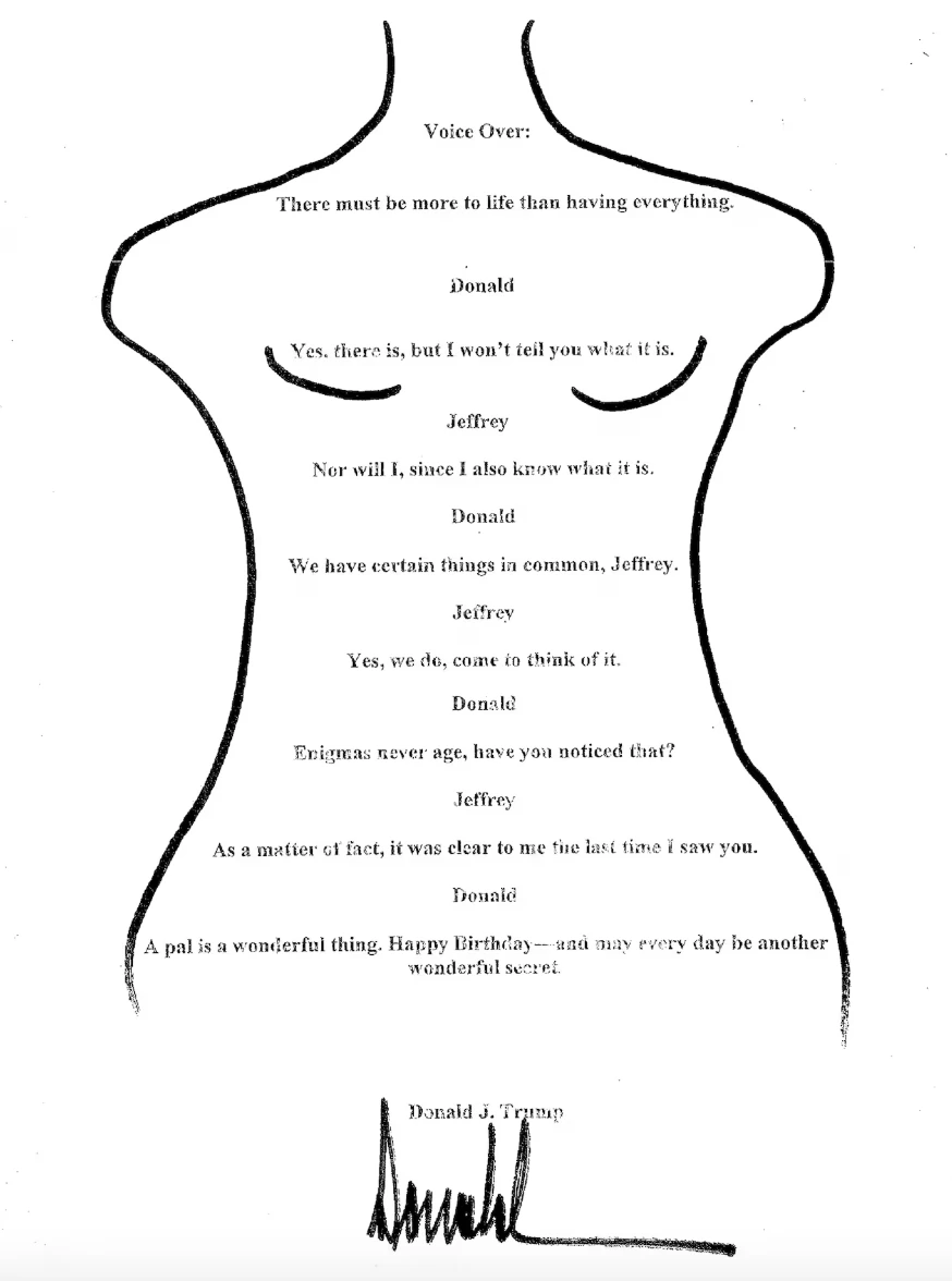 Donald Trump's alleged birthday doodle drawing letter to Jeffrey Epstein. Credit: Democrat Oversight Committee.