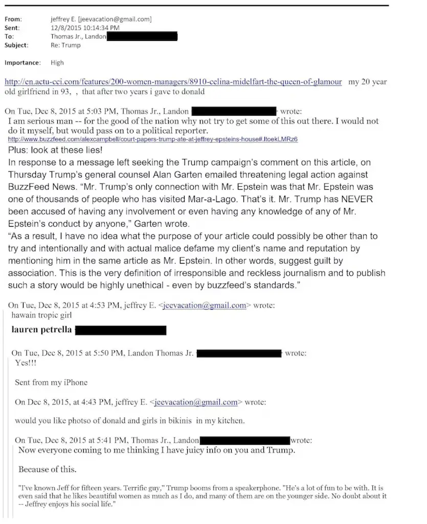 Jeffrey Epstein writes in an email that 