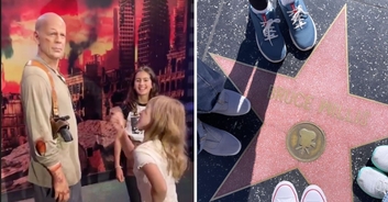 Bruce Willis' wife and daughters visit his Walk of Fame star and Madame Tussauds wax figure
