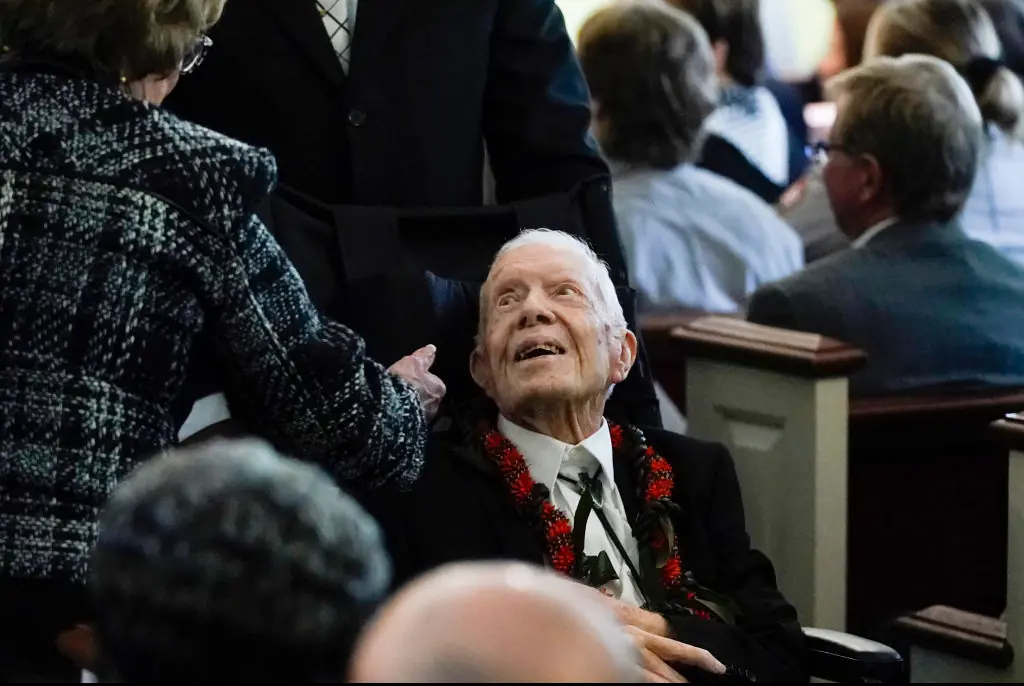 The former President made the long journey to be at his wife's funeral in person. Credit: Alex Brandon - Pool/Getty Images
