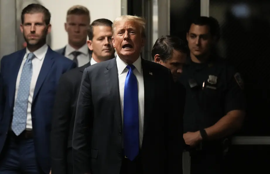 Trump outside of the Manhattan Criminal Court on Thursday. Credit: Pool / Getty