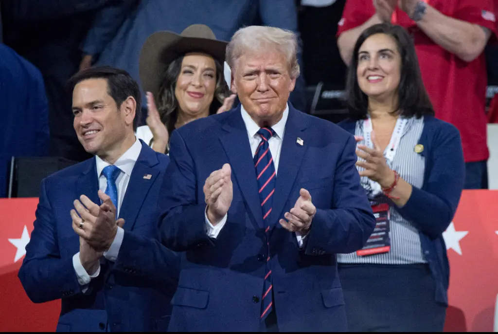 Former US President Donald Trump attends the third day of Republican National Convention at the Fiserv Forum in Milwaukee. Credit: Jacek Boczarski/Anadolu/Getty