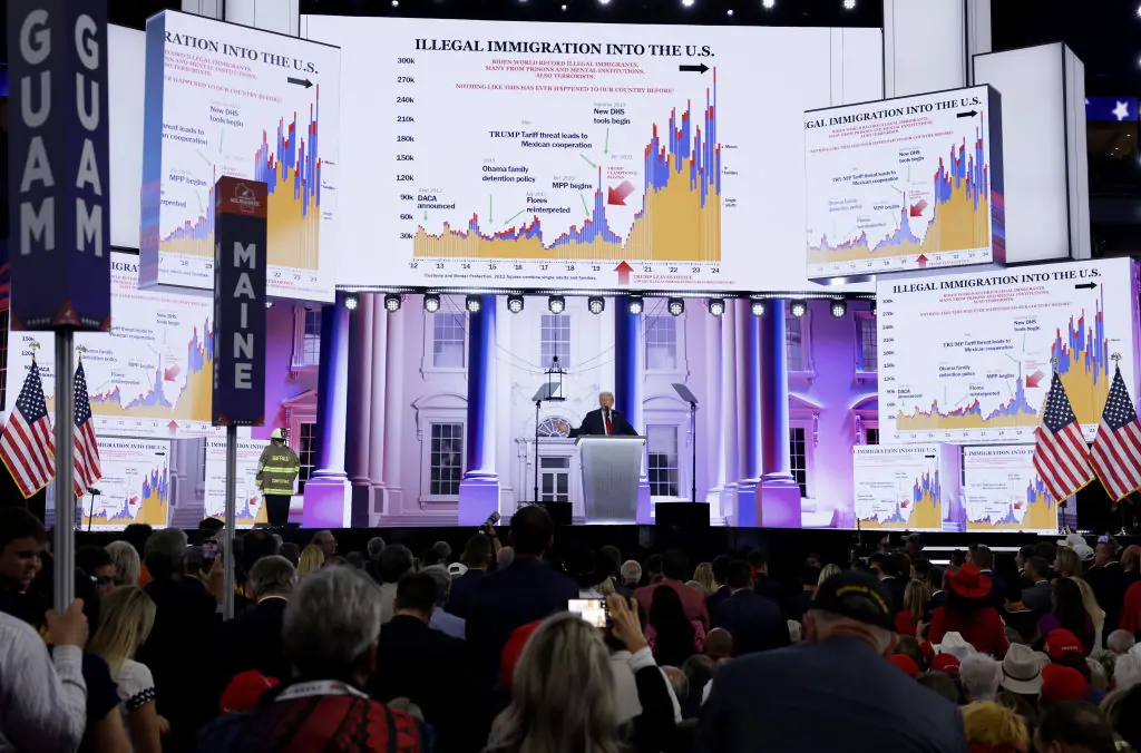 During his speech, Trump highlighted "illegal immigration" as an issue for the country. Credit: Alex Wong/Getty