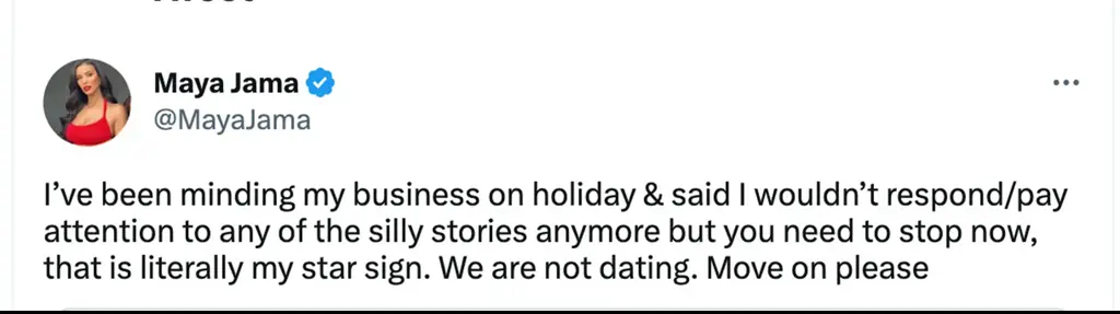 Jama confirmed that the dating rumors were untrue in a now-deleted post on X (formerly Twitter). Credit: Twitter