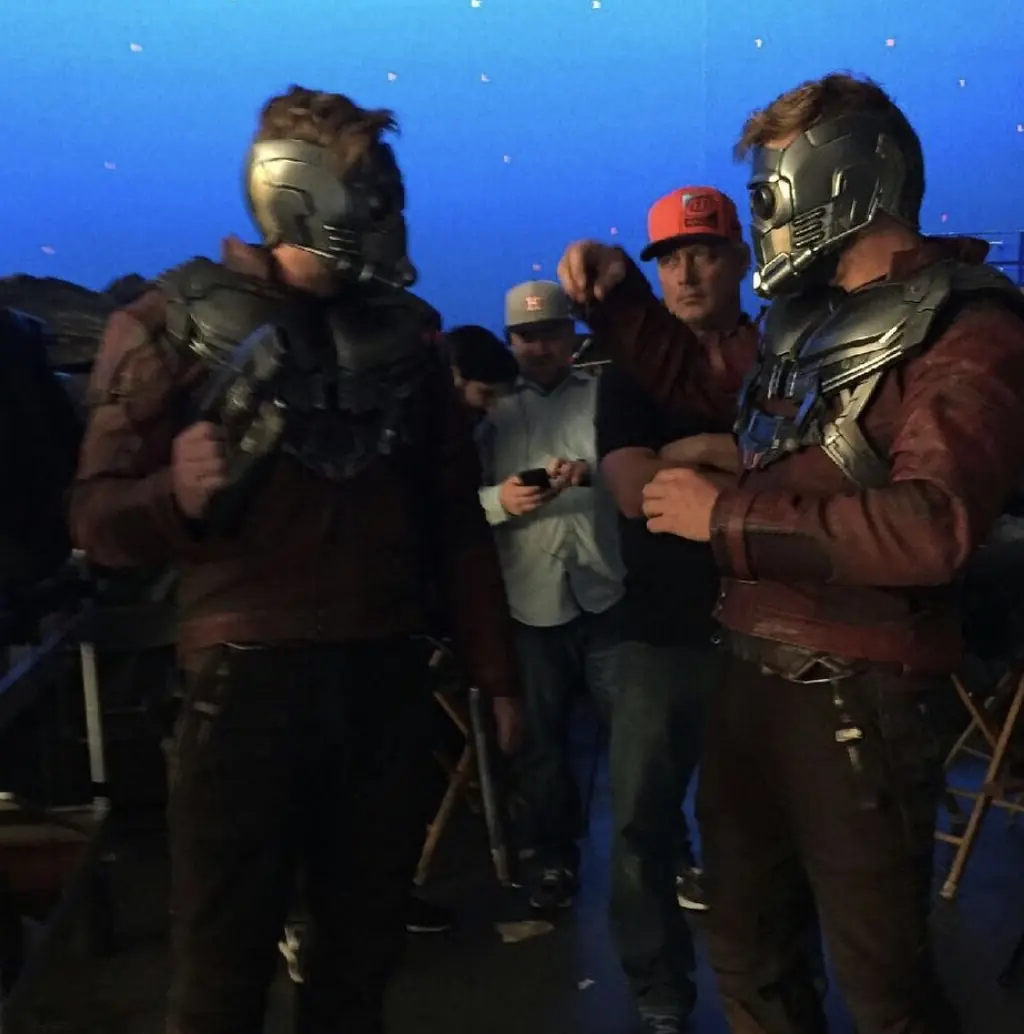 McFarr and Pratt on the Guardians of the Galaxy set. Credit: Instagram/Chris Pratt