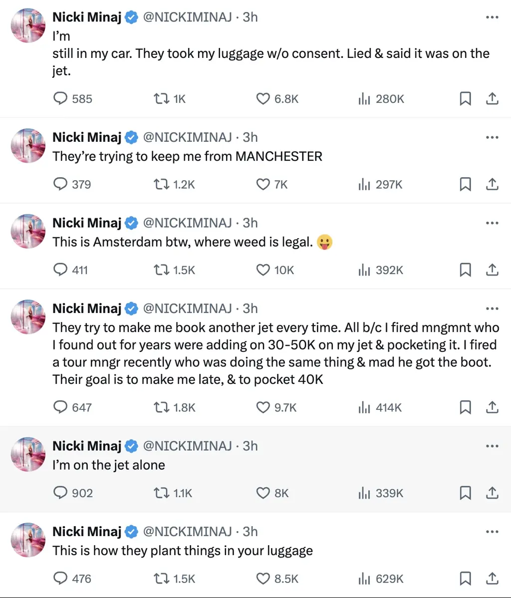 Minaj kept her followers updated. Credit: X