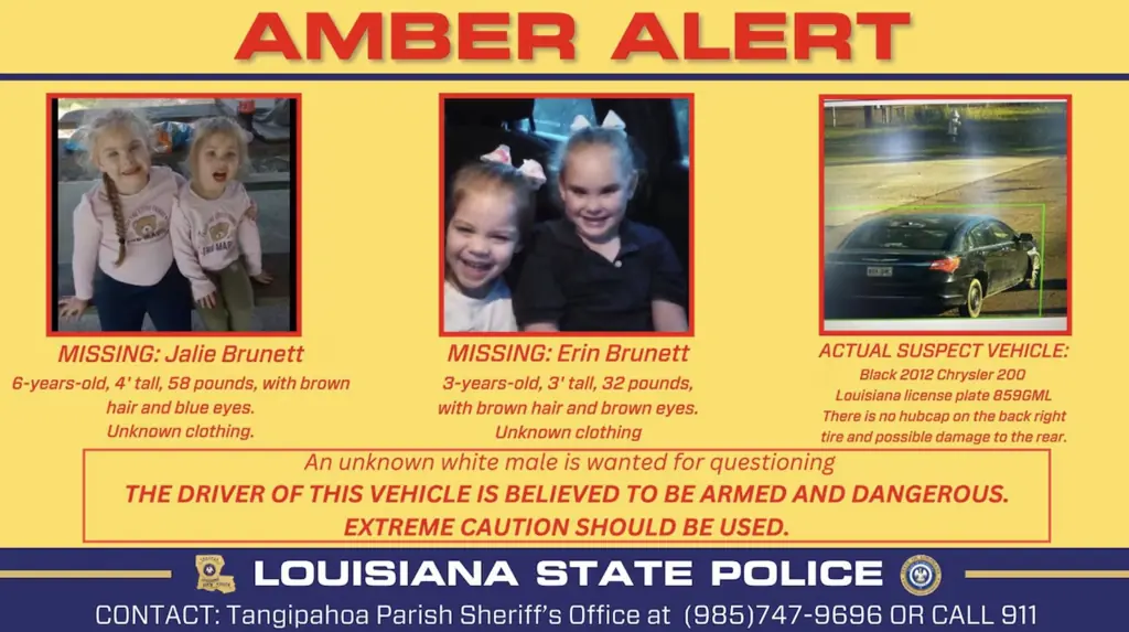 An amber alert was issued after the children were reported missing. Credit: Louisiana State Police