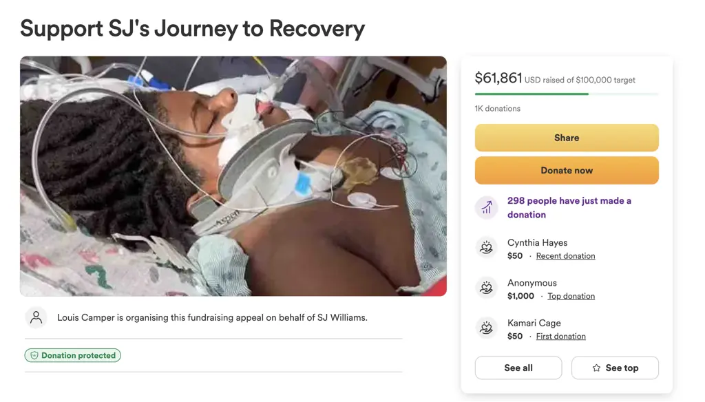 SJ's family have set up a GoFundMe to aid with his recovery. Credit: GoFundMe