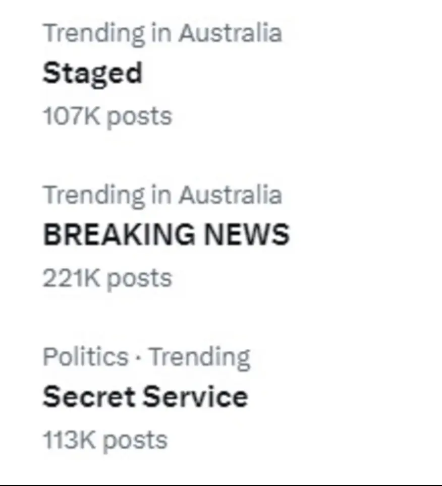 The word "Staged" started trending shortly after the attack. Credit: X