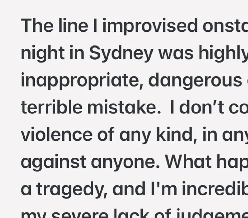 Kyle Gass' apology. Credit: Instagram