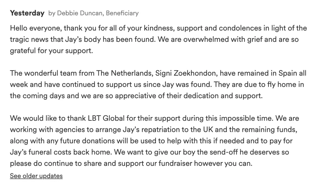 Debbie Duncan released a statement after the tragic news that her son's body had been found. Credit: GoFundMe