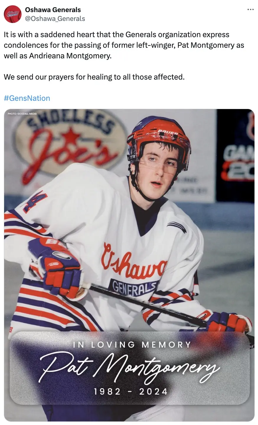 The Oshawa Generals paid tribute. Credit: X/Oshawa Generals