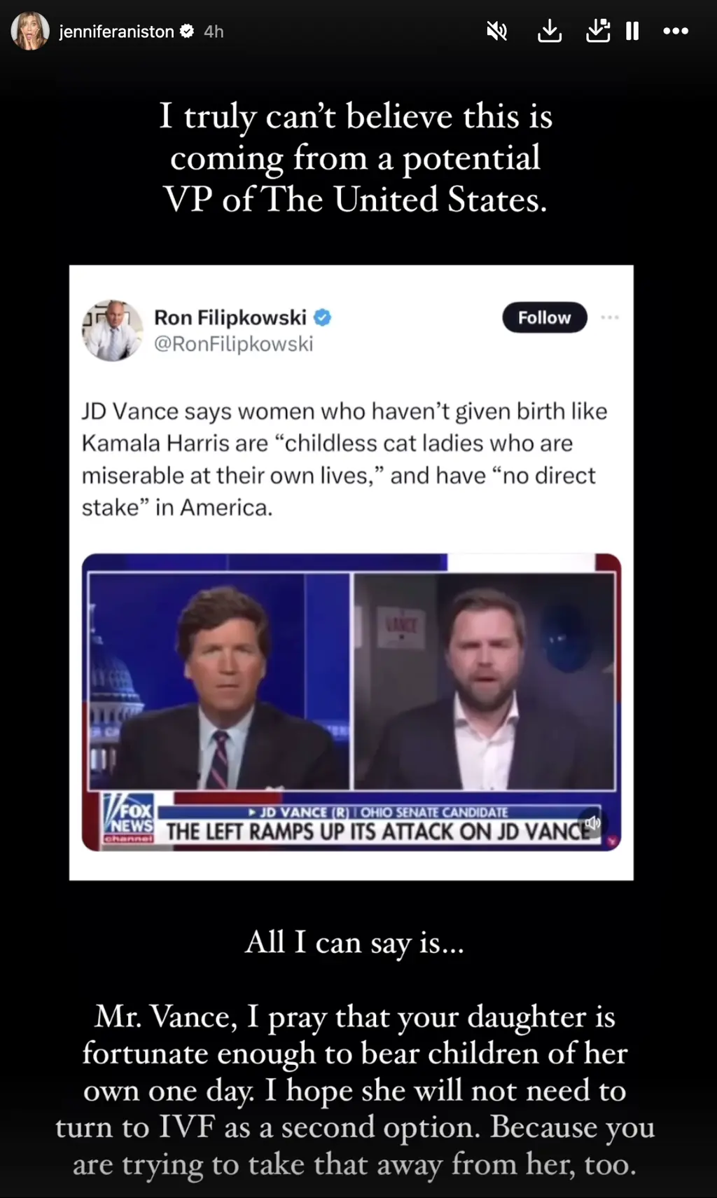 Credit: Jennifer Aniston's Instagram story