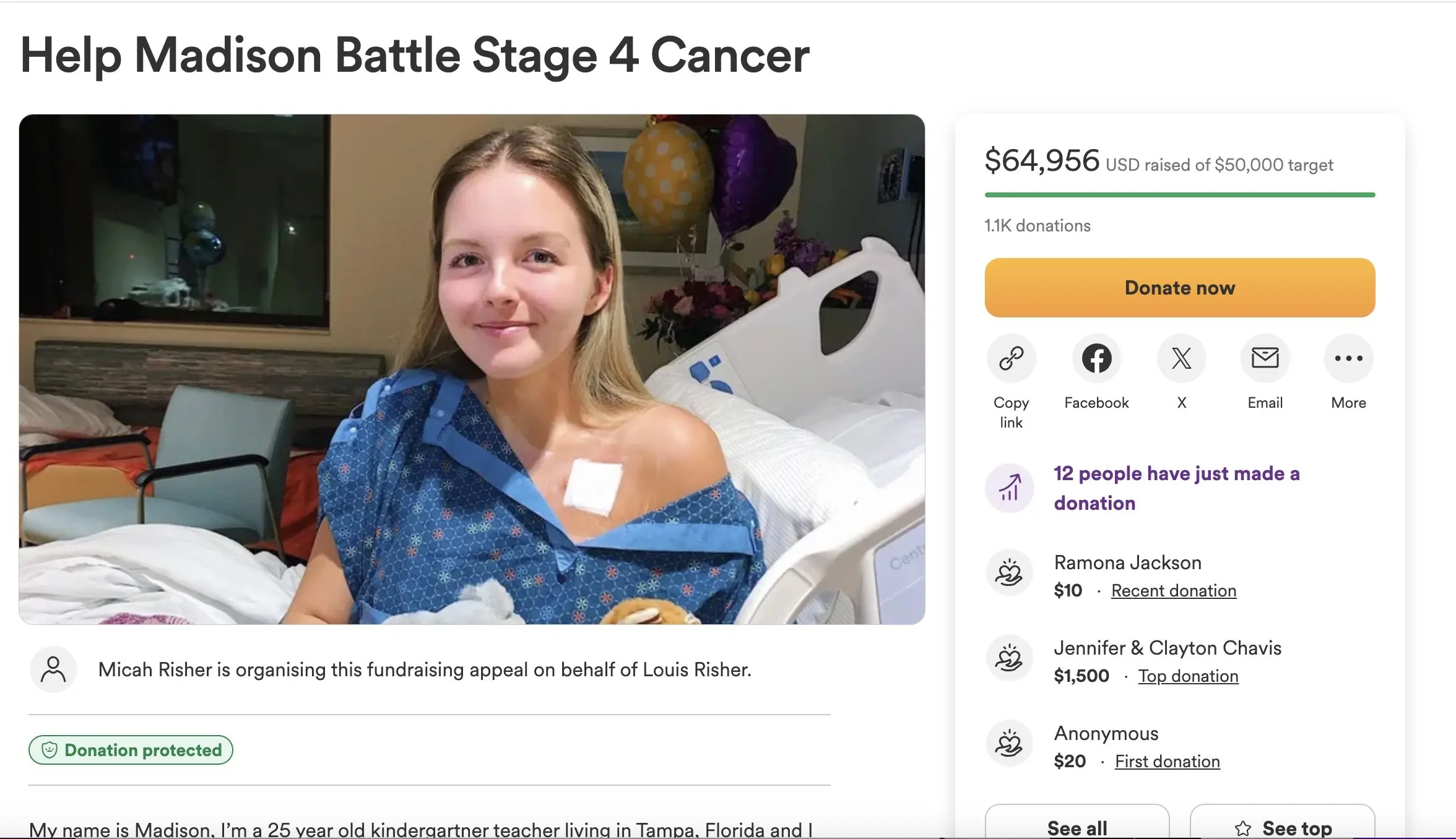Her followers raised over $64,000 to help her battle cancer. Credit: GoFundMe