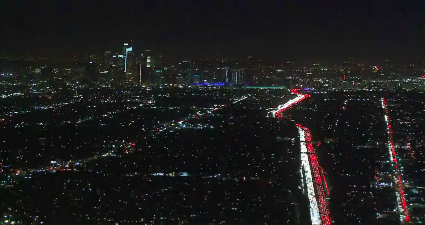 Aerial footage shows the insane backlog of Thanksgiving traffic on LA's 405 freeway