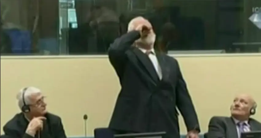 Bosnian war criminal dies after drinking poison in UN war crimes court