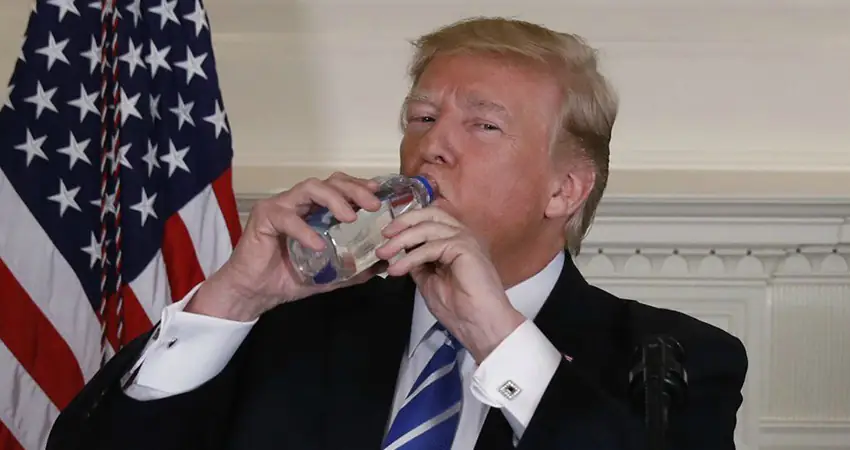Donald Trump awkwardly drinks water with two hands, gets roasted on Twitter