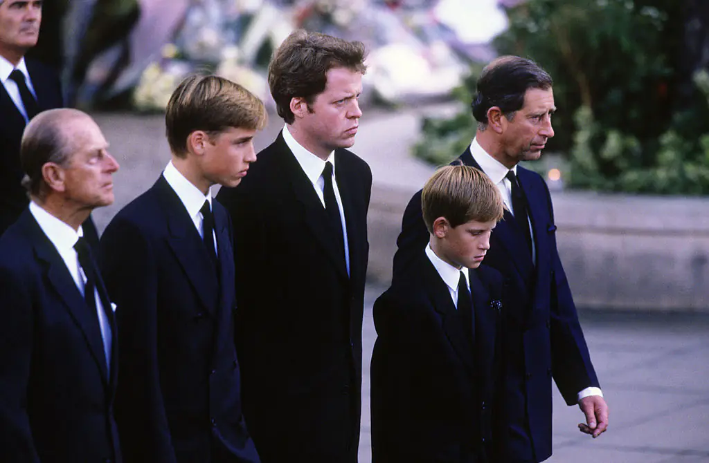 William and Harry at Princess Diana's funeral