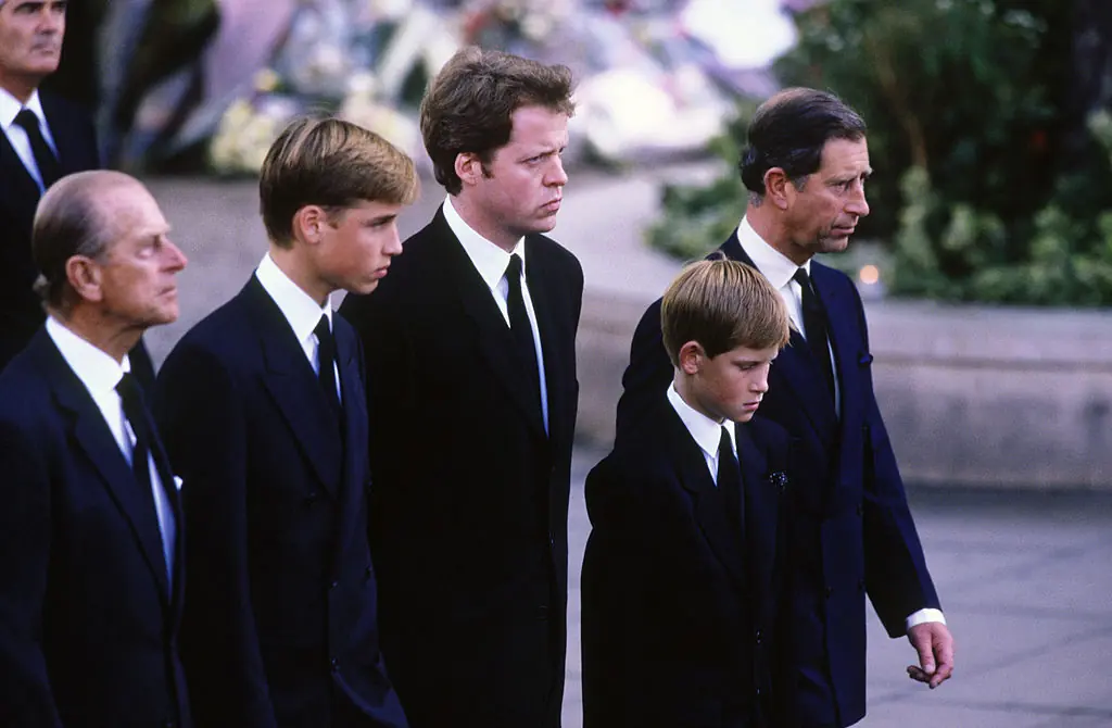 William and Harry at Princess Diana's funeral