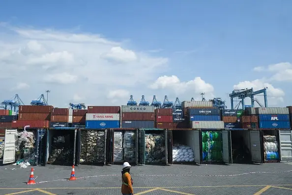 PORT KLANG, MALAYSIA - MAY 28: Containers filled with plastic waste shipment are seen before sending back to the country of origin in Port Klang on May 28, 2019. A total of 3,000 metric tonnes of contaminated plastic waste will be shipping back to their countries of origin today, signalling Malaysias effort to take the lead in the global crusade against unscrupulous export of scrap. (Photo by Adli Ghazali/Anadolu Agency/Getty Images)