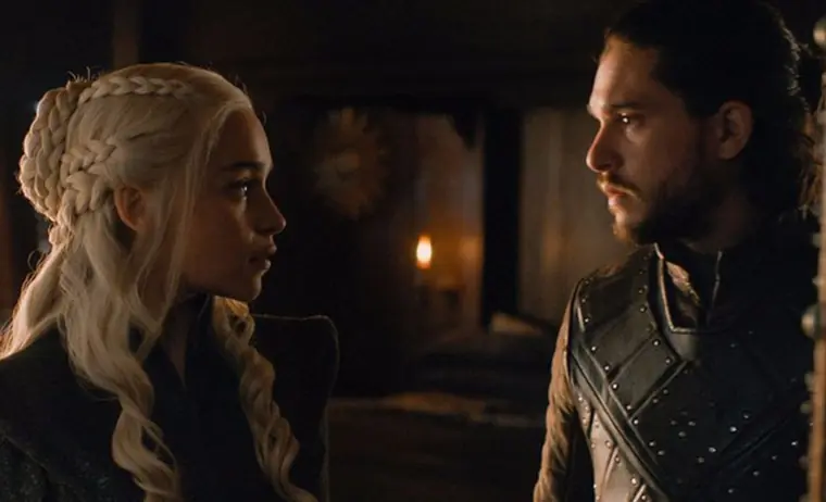 Daenerys and Jon Snow looking at each other. 