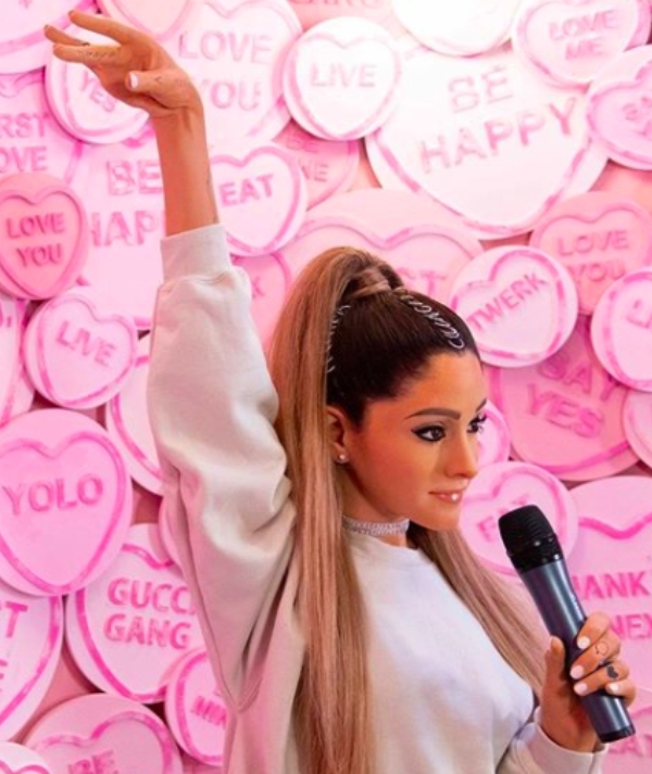 A close-up of an Ariana Grande waxwork.