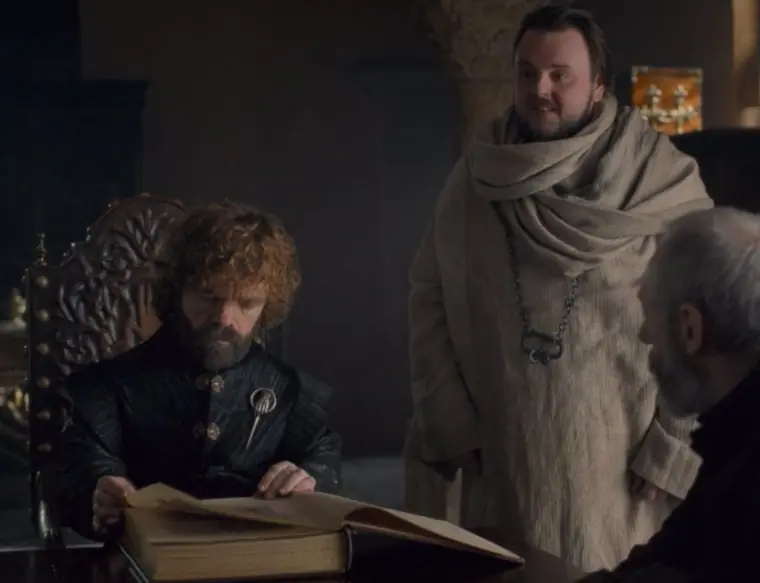 Sam presents Tyrion with A Song of Ice and Fire. 